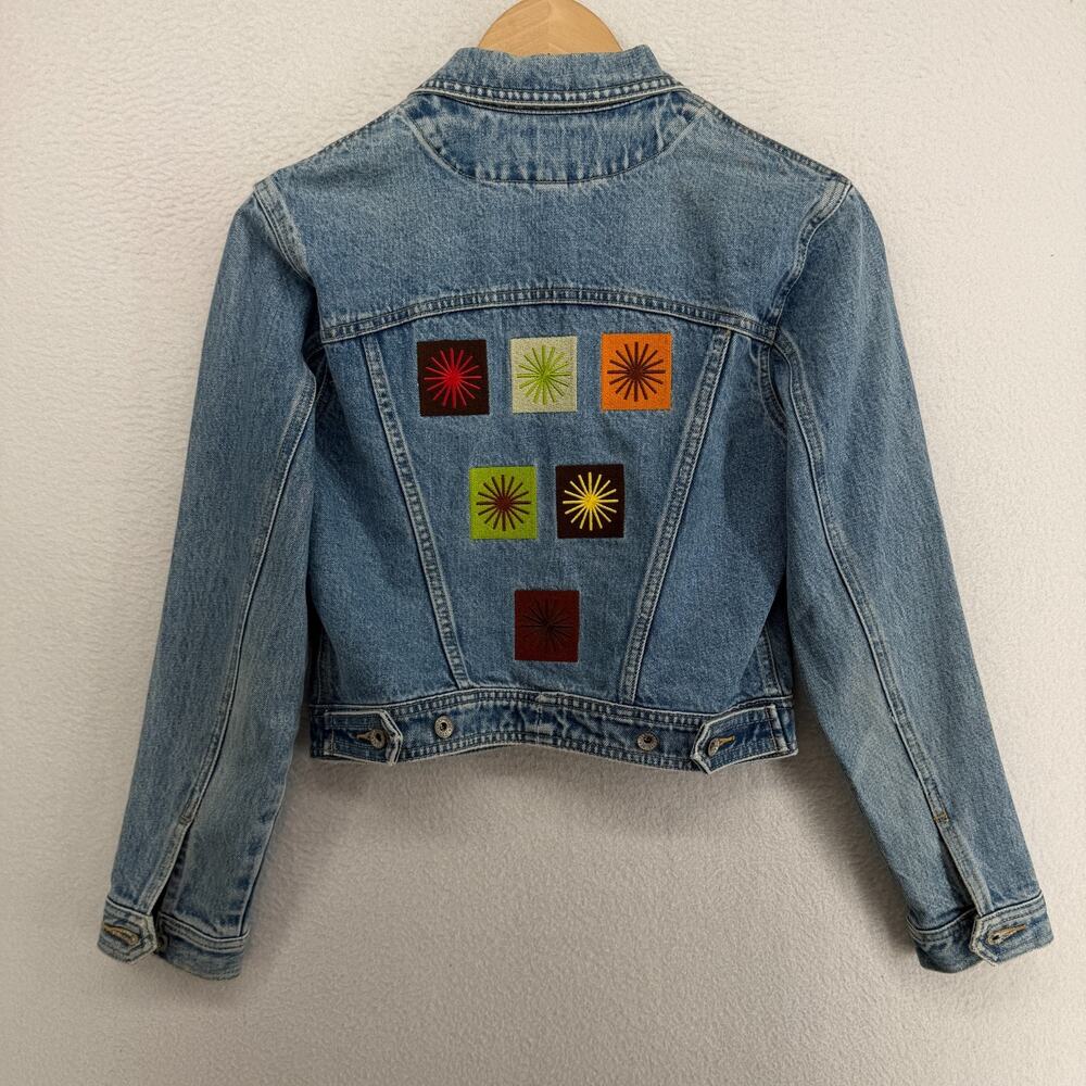 GAP Denim Jacket Womens S BLUE JEANS Trucker Cropped Starburst 90s Cotton VTG